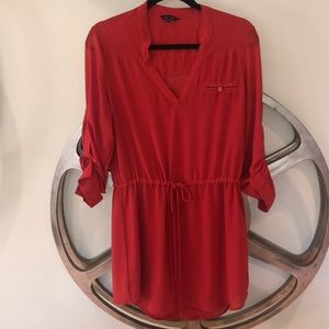 Cute cinch waisted orange dress